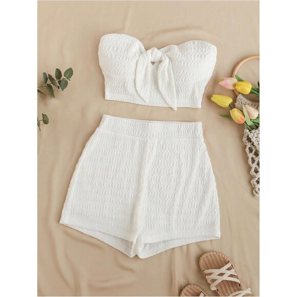 Women's Summer 2 Piece Set Polyester Crop Top and Shorts Casual Beach - Picture 5 of 5